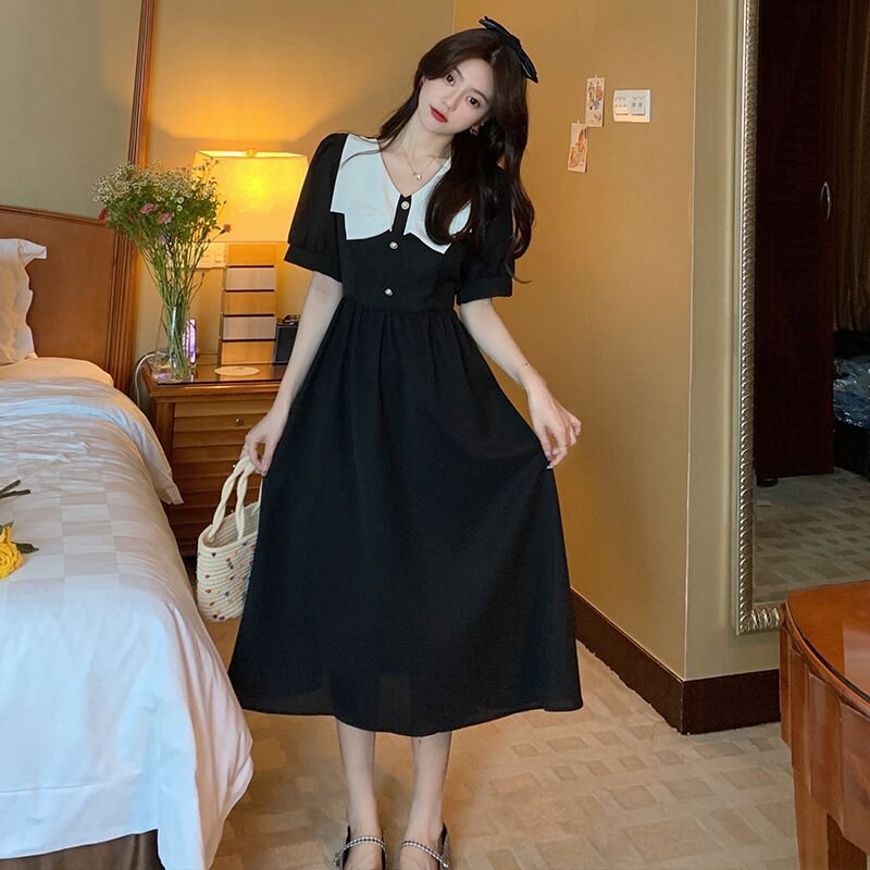 赫本風連衣裙胖mm大碼女夏高級感輕奢黑色裙子顯瘦氣質胖妹妹長裙