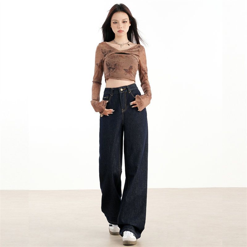 Real shot of 2025 spring fashion trend casual pants for women high waist drooping wide-leg pants
