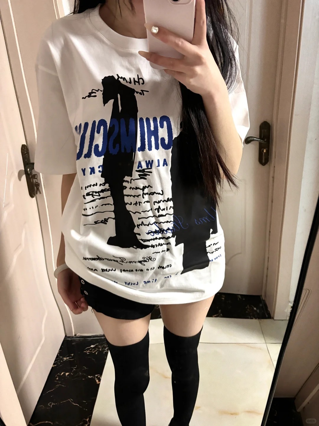 220g pure cotton American short-sleeved T-shirt for women's summer sweet girl loose round neck top
