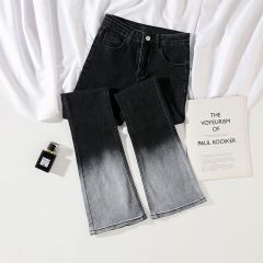 Gradient black micro-flare jeans for women design slim high waist horseshoe new style women's pants contrasting color niche floor pants