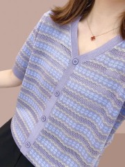 Large size women's clothing 2025 new women's short-sleeved sweater ice silk mm loose belly top small