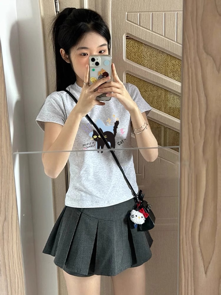 High-quality pure cotton 210g 40 pieces Odale 92 cotton 8 spandex printed hot girl slim short-sleeved T-shirt for women