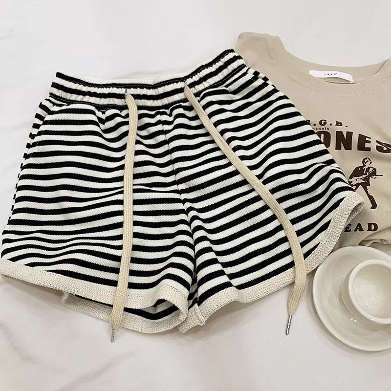 Women's Loose Straight Leg Sport Shorts with Elastic Waist Striped Casual Summer Thinning Pants for Plus Size Hot Girl