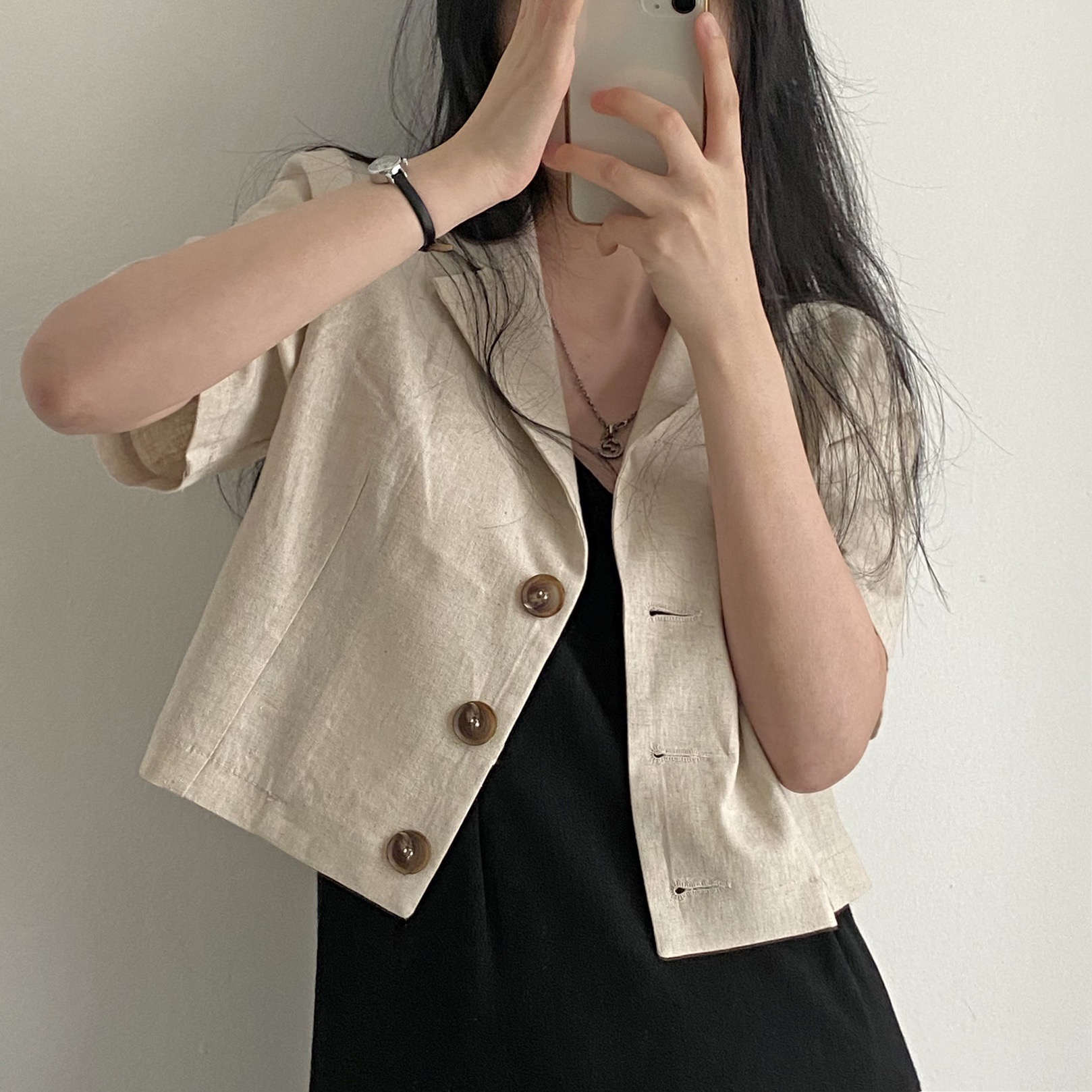 High-quality Korean summer new version ins blogger thin short sleeve cotton linen suit short jacket