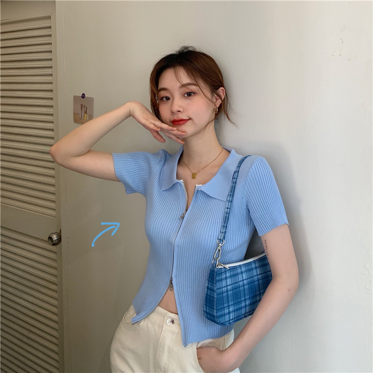性感雙頭拉鏈短袖t恤女2025夏季新款韓版洋氣修身短款露臍bm上衣