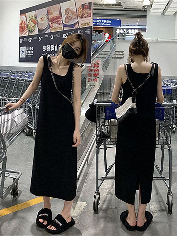 長款背心連衣裙女春夏寬鬆無袖氣質休閒顯瘦內搭打底吊帶裙子