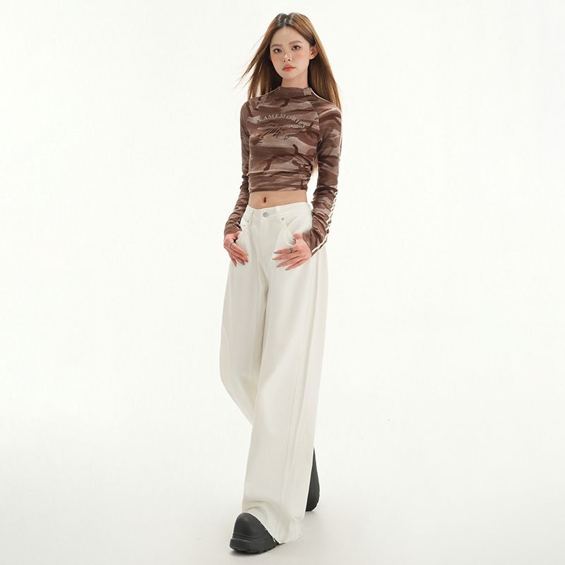 Real shot of 2025 spring fashion slim and tall fashion wide-leg jeans