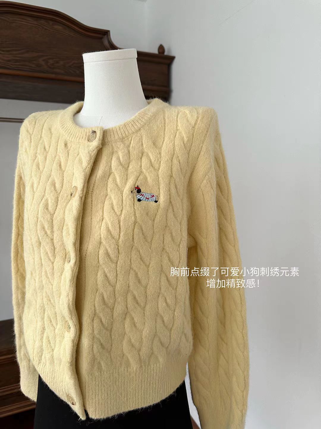 黃色麻花短款針織開衫女秋季秋裝小個子慵懶軟糯羊毛毛衣外套上衣