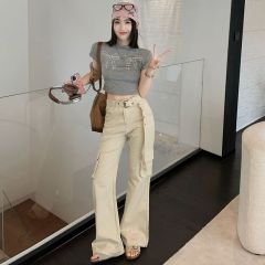 Real shot of 2025 spring fashion trend casual pants for women's work clothes micro-flare pants