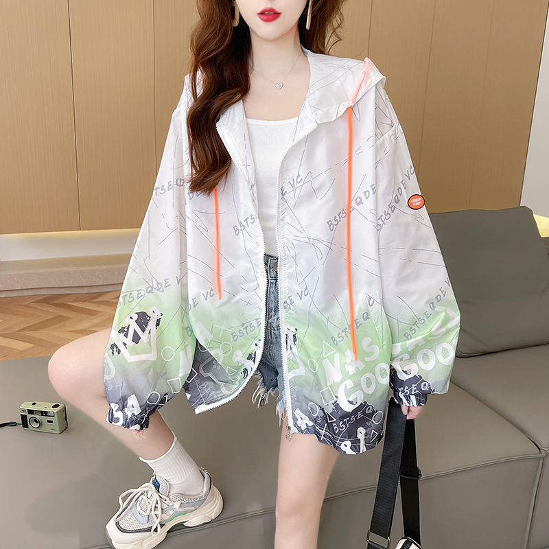 實拍2025夏季寬鬆休閒洋氣百搭薄款拉鏈開衫防曬服外套女