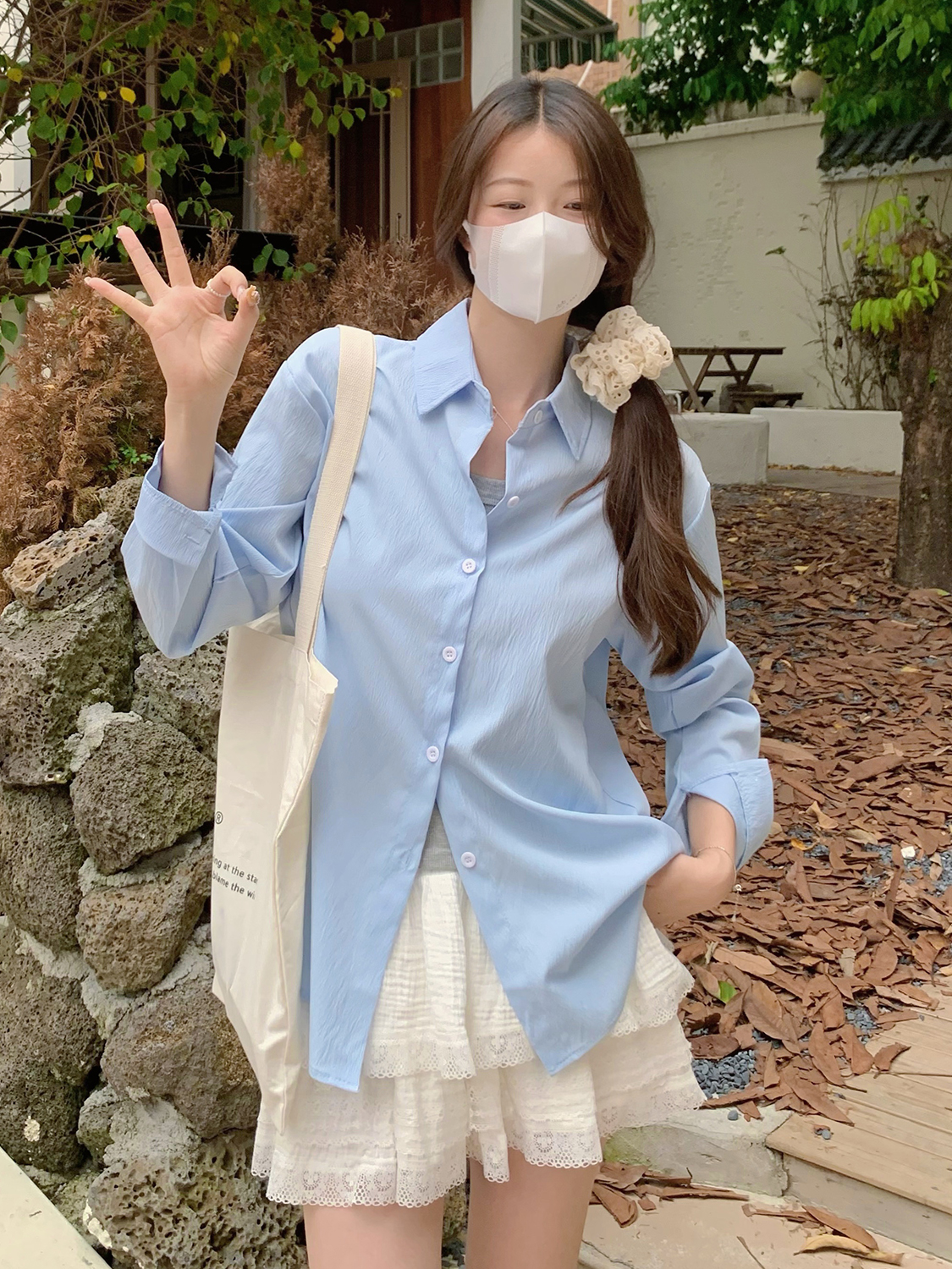 原版質量襯衫上衣女春季新款設計感小眾休閒寬鬆外搭襯衣外套