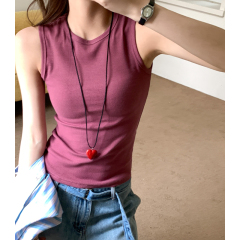 Women's summer 2025 new threaded hot girl round neck with short sleeveless top