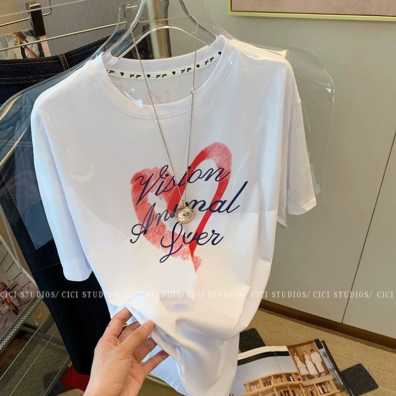 Official photo heavyweight/combed pure cotton back collar with seam edges S-XXXL summer short-sleeved T-shirt for women