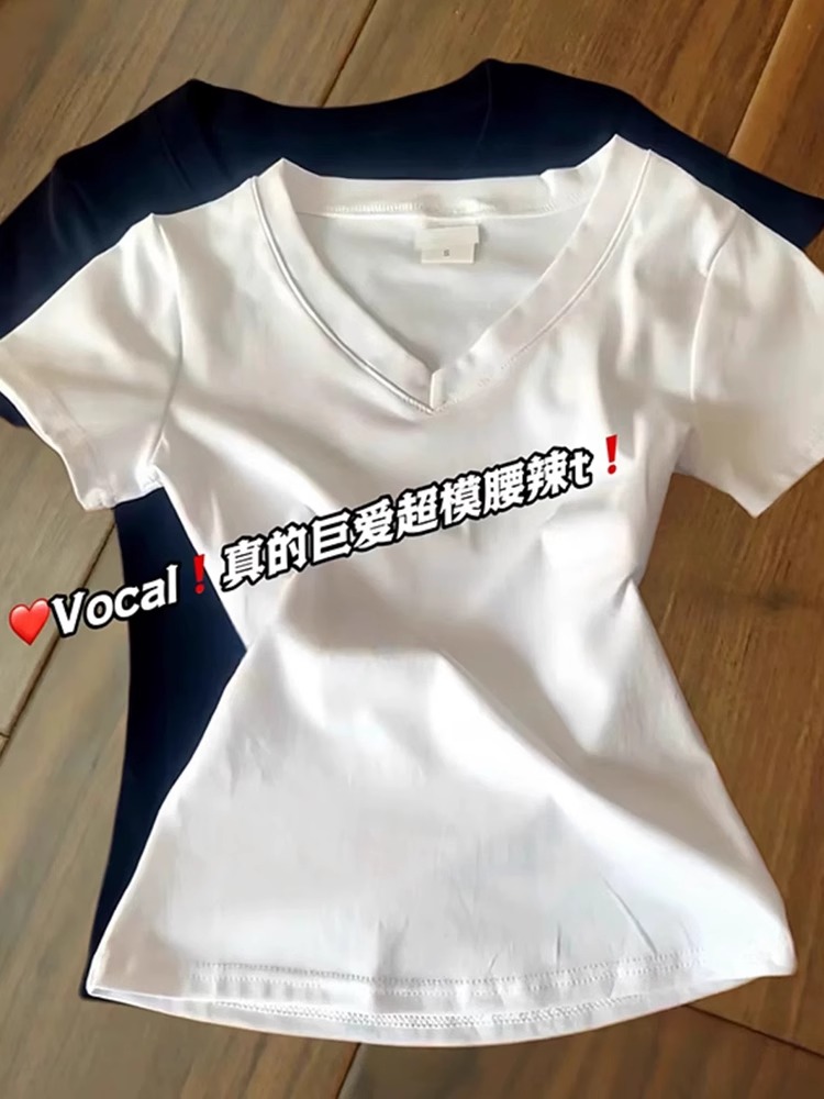 High-quality pure cotton 210g 40 Odale 92 cotton 8 spandex slim V-neck short-sleeved T-shirt for women