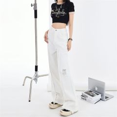 Real shot of 2025 spring fashion trend casual pants for women high waist drooping wide-leg pants
