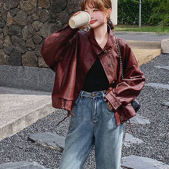 Ankorah Red Short-Pocket Leather Jacket for Women Spring 2025 New Arrival American Chic Motorbike Suit PU Leather Jacket Top