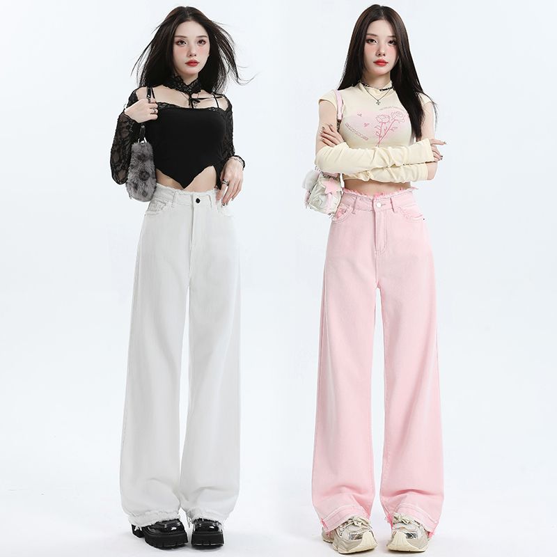 Real shot of 2025 spring fashion trend casual pants for women high waist drooping wide-leg pants