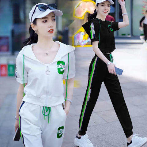 2025夏季連帽開衫女裝時尚洋氣減齡運動服兩件套小個子穿搭網紅款