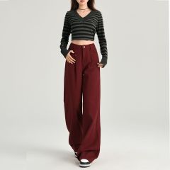Real shot of 2025 spring fashion trend casual pants for women high waist straight floor pants