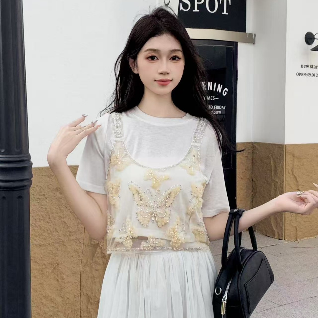 2025 Butterfly New Heavy Industry Shimmering Strapless Backless Round Neck Embroidered Beaded Top Trendy Strapless Dress