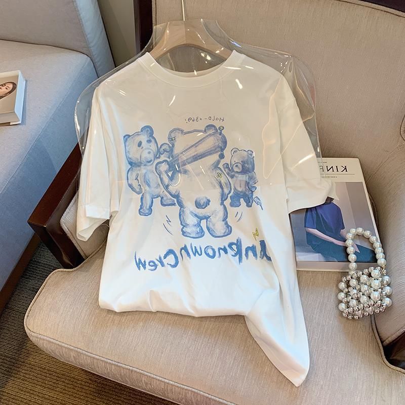 2025 summer design sense print fashion trend t loose simple shirt women short-sleeved niche casual versatile top