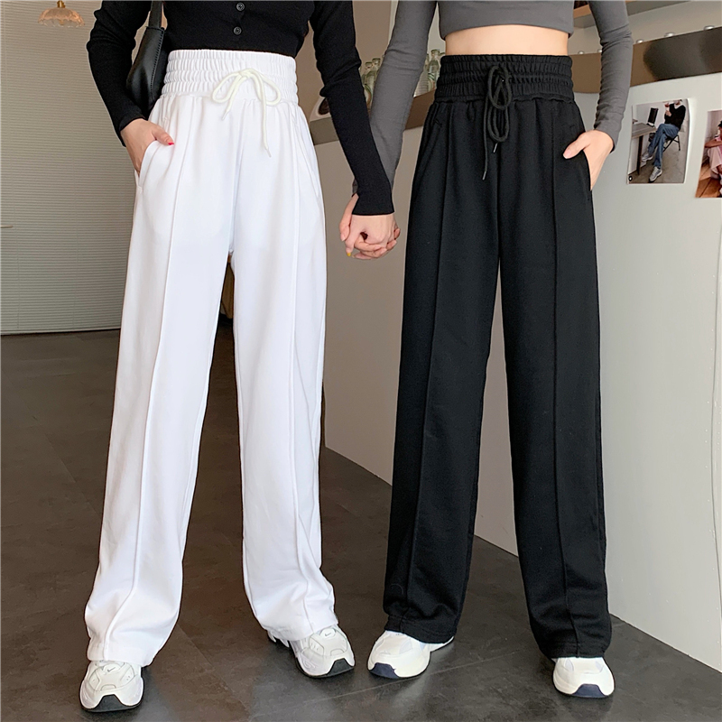 -Real shot of 65/35 fish scales, wide legs, high waist drooping, slimming, versatile casual sports pants