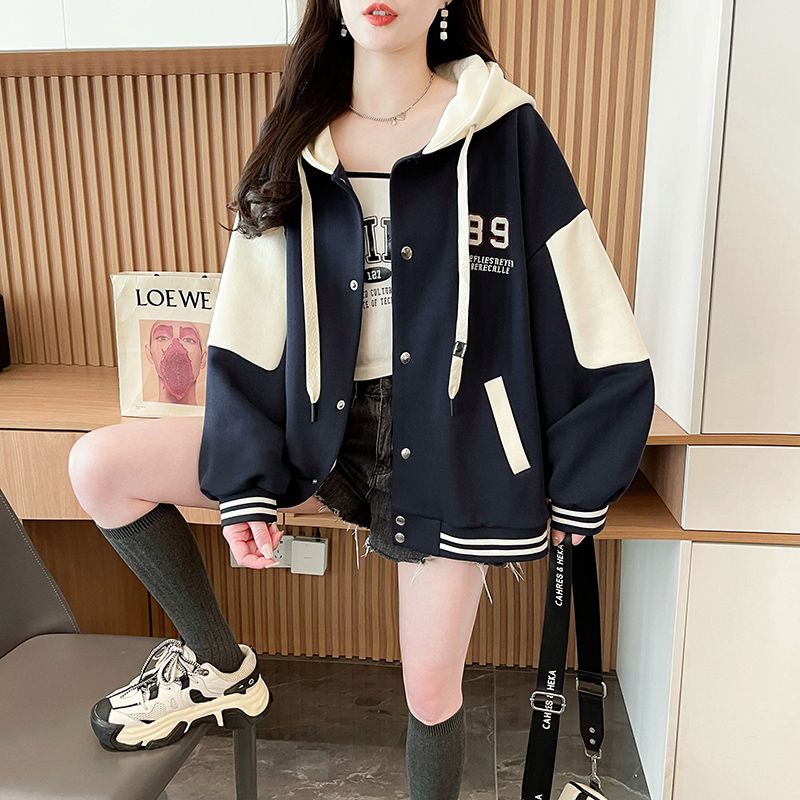 實拍2025春秋華棉慵懶風新款開衫寬鬆休閒棒球服外套衛衣女
