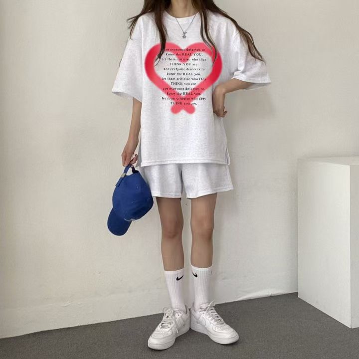 休閒減齡短袖短褲時尚鹽系兩件套套裝女2025年新款