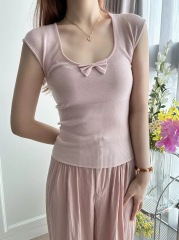 / 露思穿搭 日常標配蝴蝶結針織Tee 新版條紋長褲