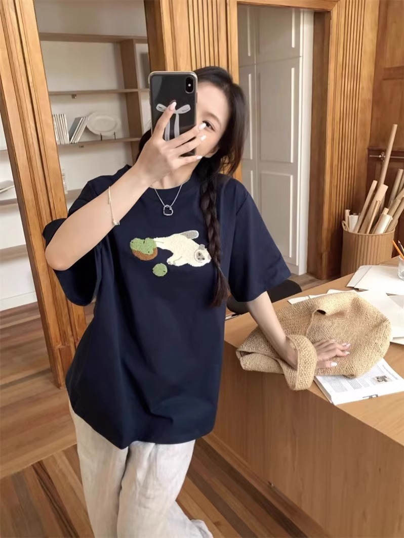 毛巾繡21支純棉超爽棉210克240斤特大碼貓咪青蘋果T恤