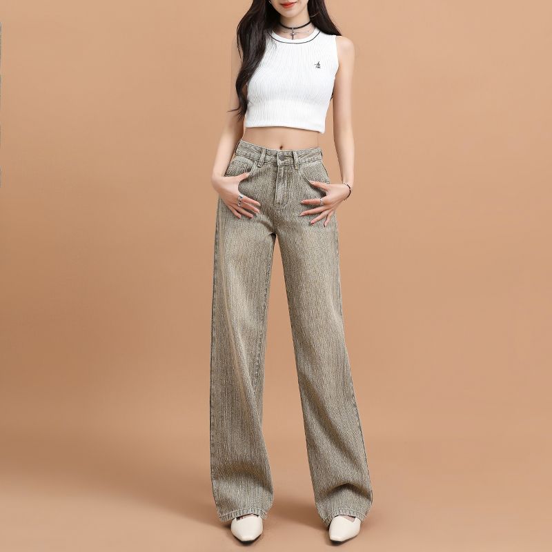 Real shot of 2025 spring fashion light luxury super soft lace jeans spliced ​​loose wide-leg jeans