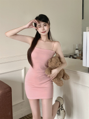 實拍  40支純棉210克92棉/8氨綸夏裝吊帶連衣裙女