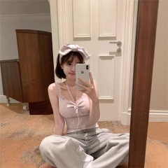 Original method for making summer pure lace splicing and bottoming sexy neck halter vest top