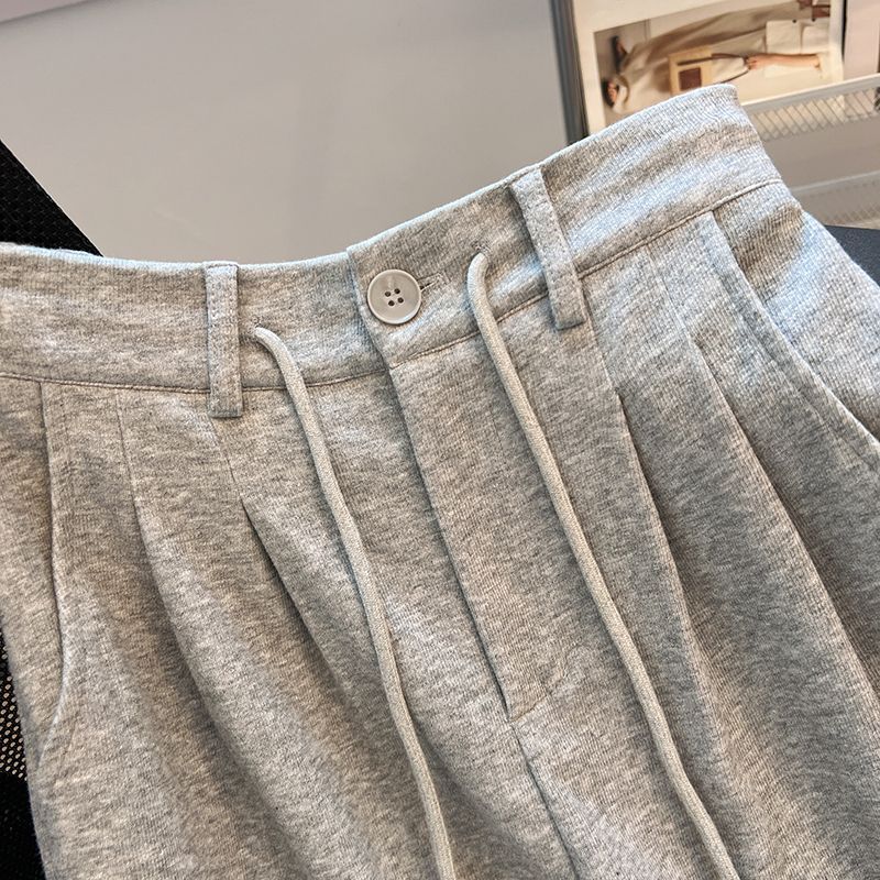 Early spring gray sweatpants for women high waist wide-leg straight-leg floor trousers