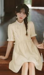 夏2025新中式連衣裙法式甜美顯瘦小個子寬鬆收腰古風裙改良旗袍女