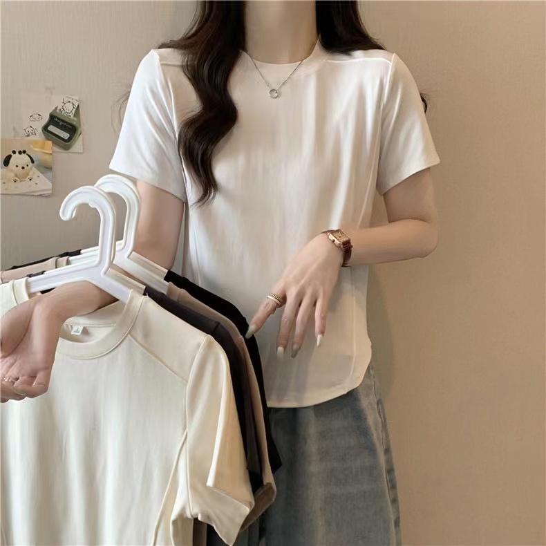 實拍1*1螺紋短袖t恤女夏短款純色潮圓領上衣