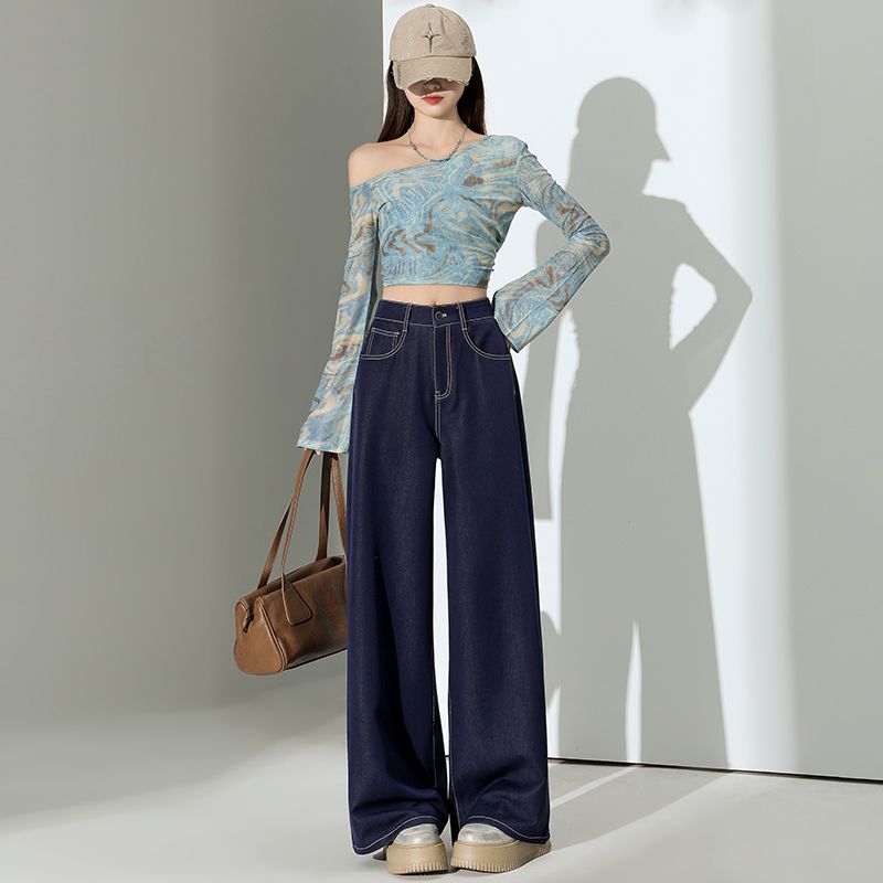 Real shot of 2025 spring fashion trend casual pants for women high waist drooping wide-leg pants