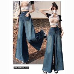 trousers American retro furrowed wide-leg jeans skirt for women in spring and summer high waist loose flared pants