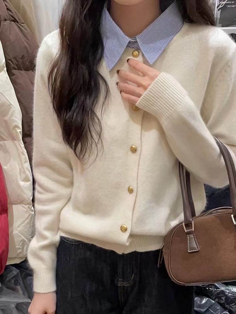 藍色慵懶高級感毛衣針織開衫外套女早春2025新款甜美氣質法式上衣
