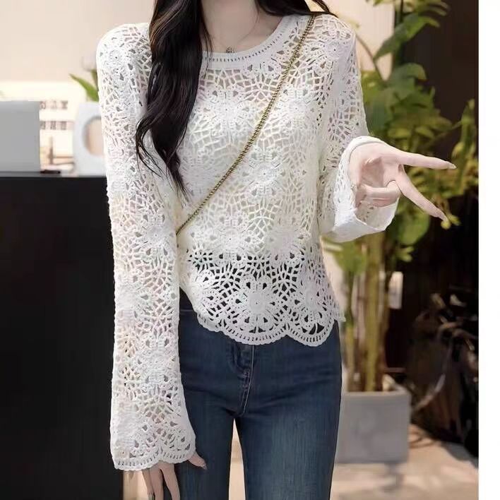 New jacquard hollow sweater for spring and summer 2025 thin blouse design lazy long-sleeved top