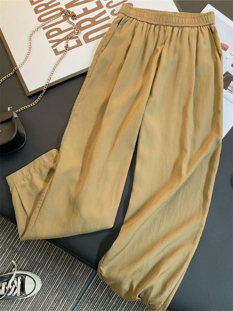 Relaxed Fit Drawstring Lounge Pants for Women - Summer Thin Style Plus Size Pear Shape Slimming Loose High Waist Nine-Twelfths Harem Pants