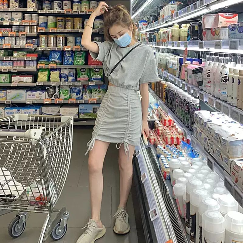 抽繩時尚款運動套裝女夏季新款寬鬆洋氣修身氣質短裙兩件套女