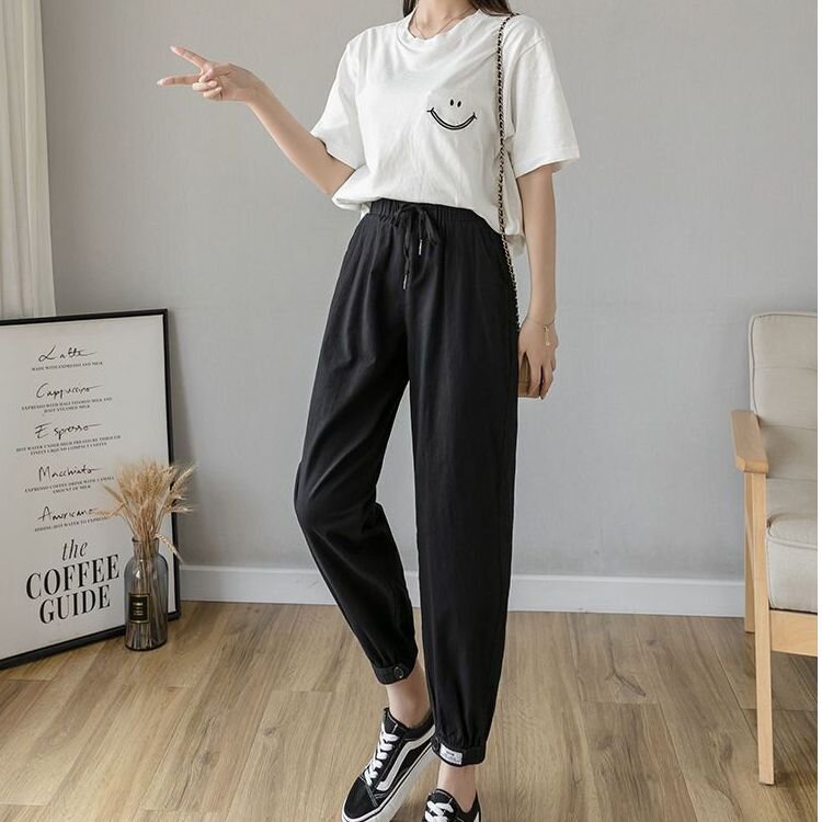Summer Lantern Pants for Women, Lightweight, Small Size, Loose Ankle Pants for Girls, High-Waisted Slimming Workwear Bootleg Turnip Pants