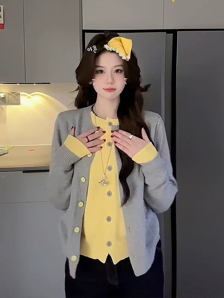 時尚洋氣慵懶風復古假兩件毛衣針織開衫女春秋韓系氛圍感穿搭上衣