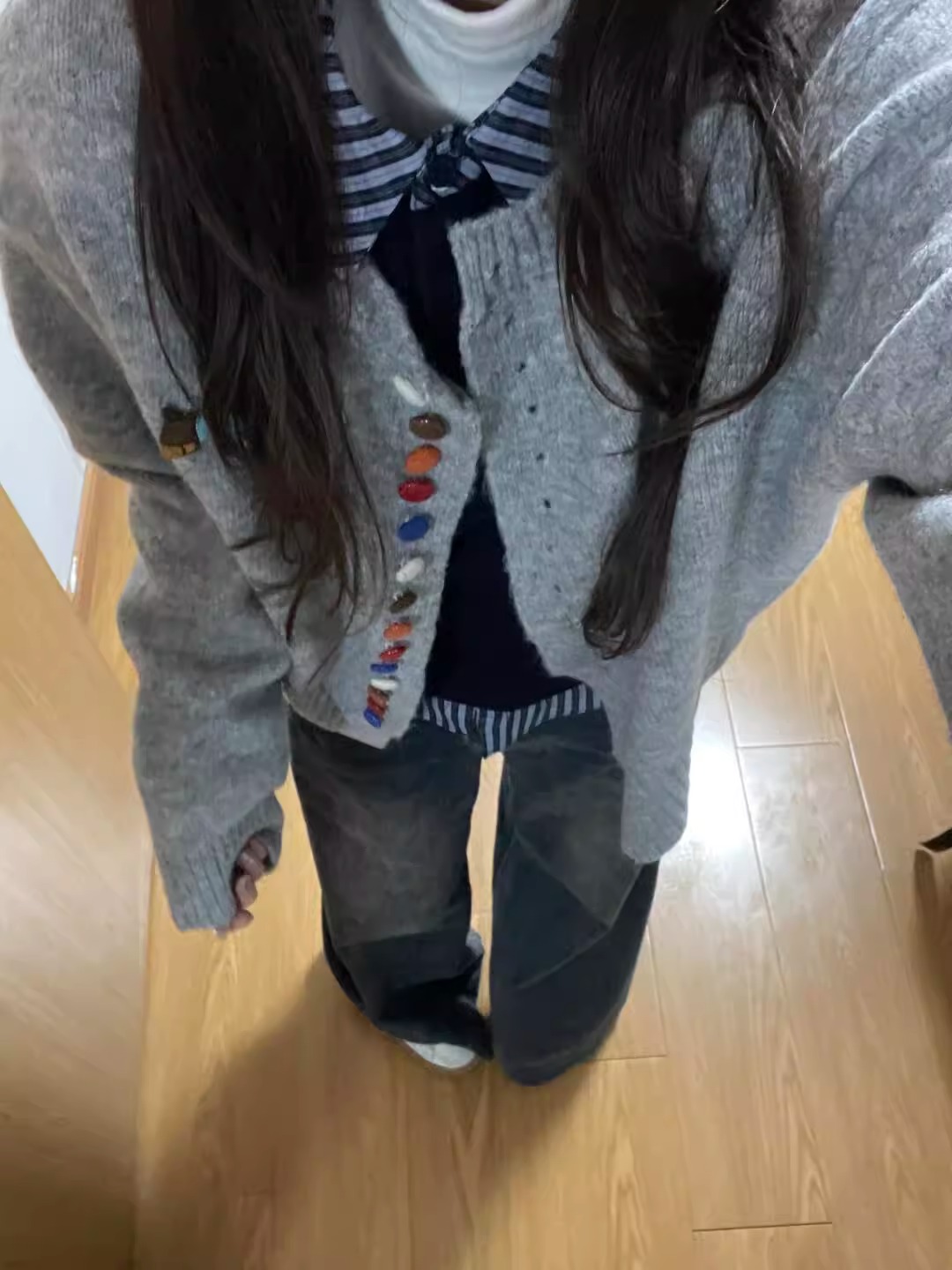 小香風彩色紐扣圓領毛衣外套女寬鬆慵懶春秋2025新款針織開衫上衣