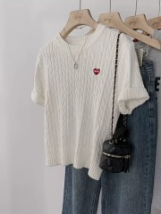 白色短款正肩針織短袖t恤女夏季新款美式夏裝修身小個子上衣