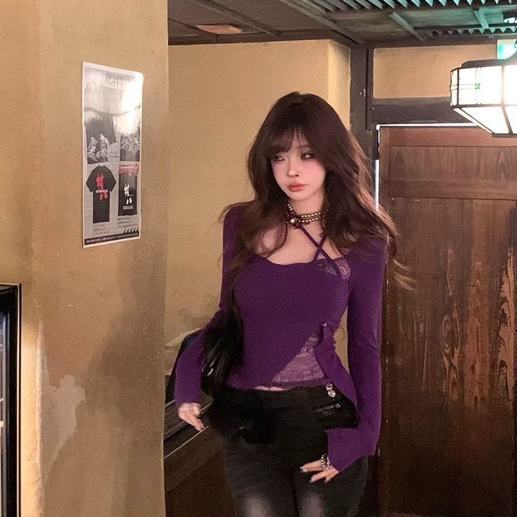Pure sexy hot girl style neck halter lace sexy slim short top