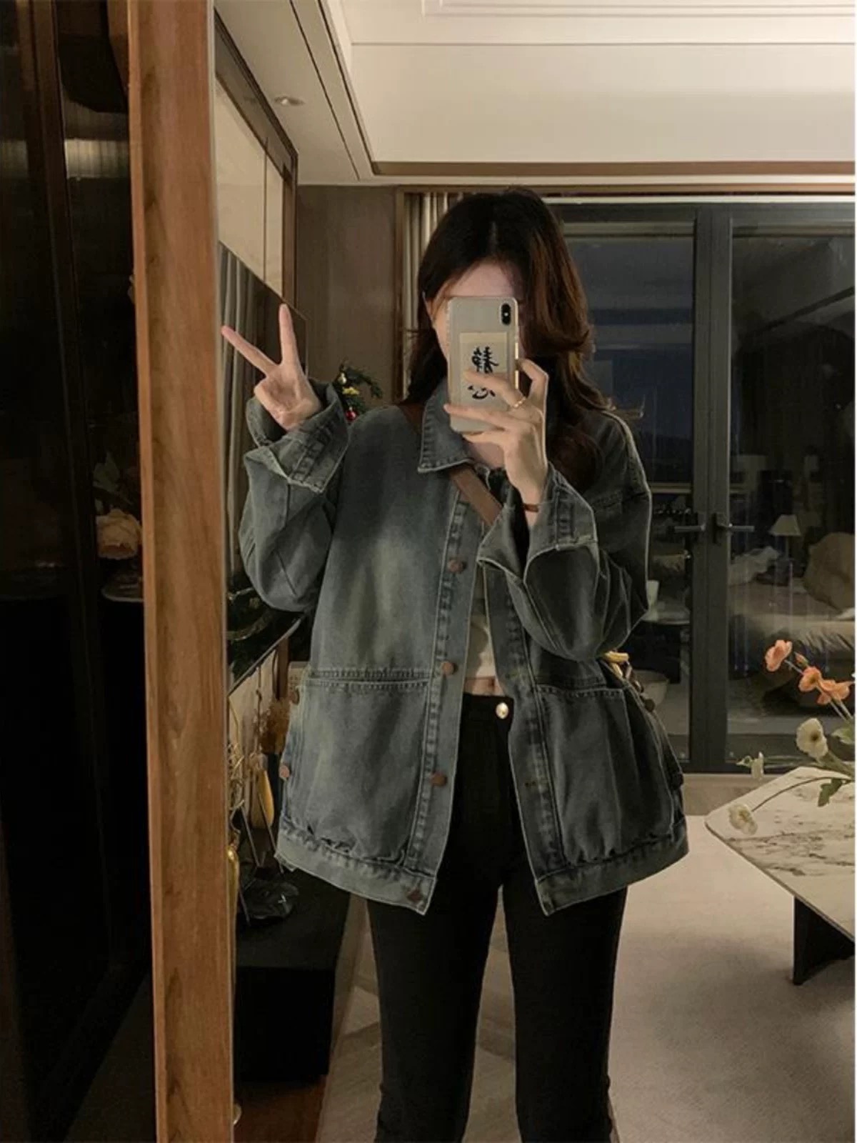 American retro denim jacket for women spring and autumn 2025 new design large pocket casual wash jacket top