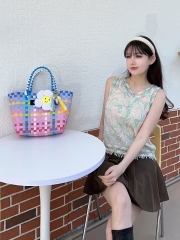 Mixed color woven hollow cotton vest 2025 summer new women's vacation style colorful hook flower short vest