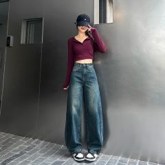 Real shot of 2025 spring fashion trend casual pants for women high waist drooping wide-leg pants